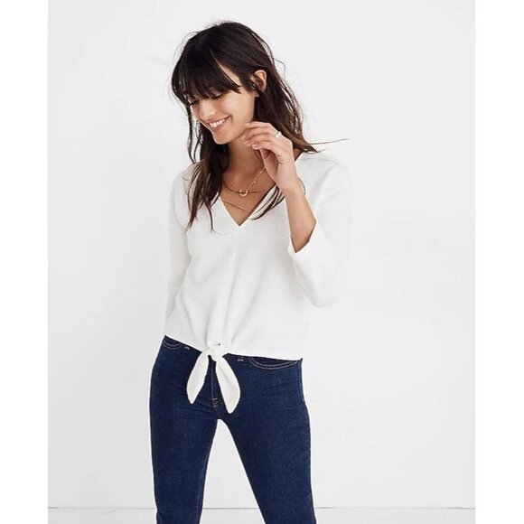 Madewell Texture and Thread Textured Tie-Front Top Blouse Shirt Ivory Women's XS - Picture 1 of 7